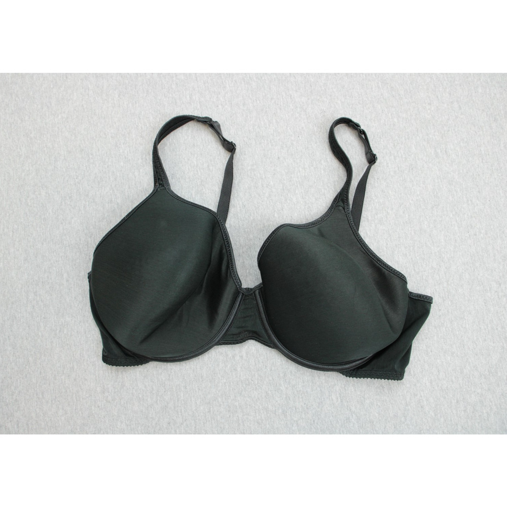 Vassarette Bra Womens 38D Black 75-205 Satin Trim Underwire Cup Bra Lined VTG